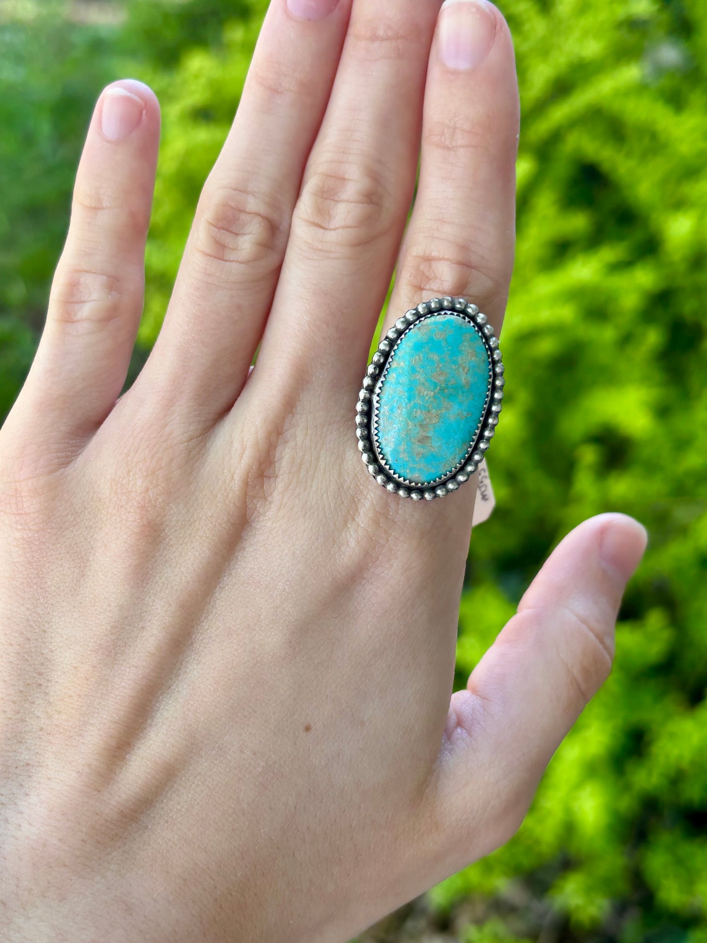 Turquoise Statement Ring with Stamped Band