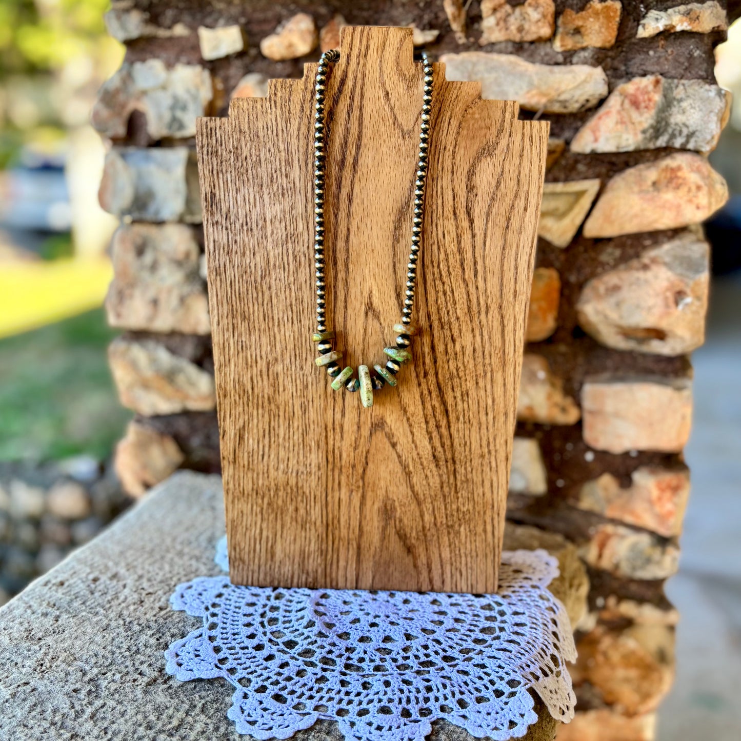 Green Turquoise + Pearls Necklace