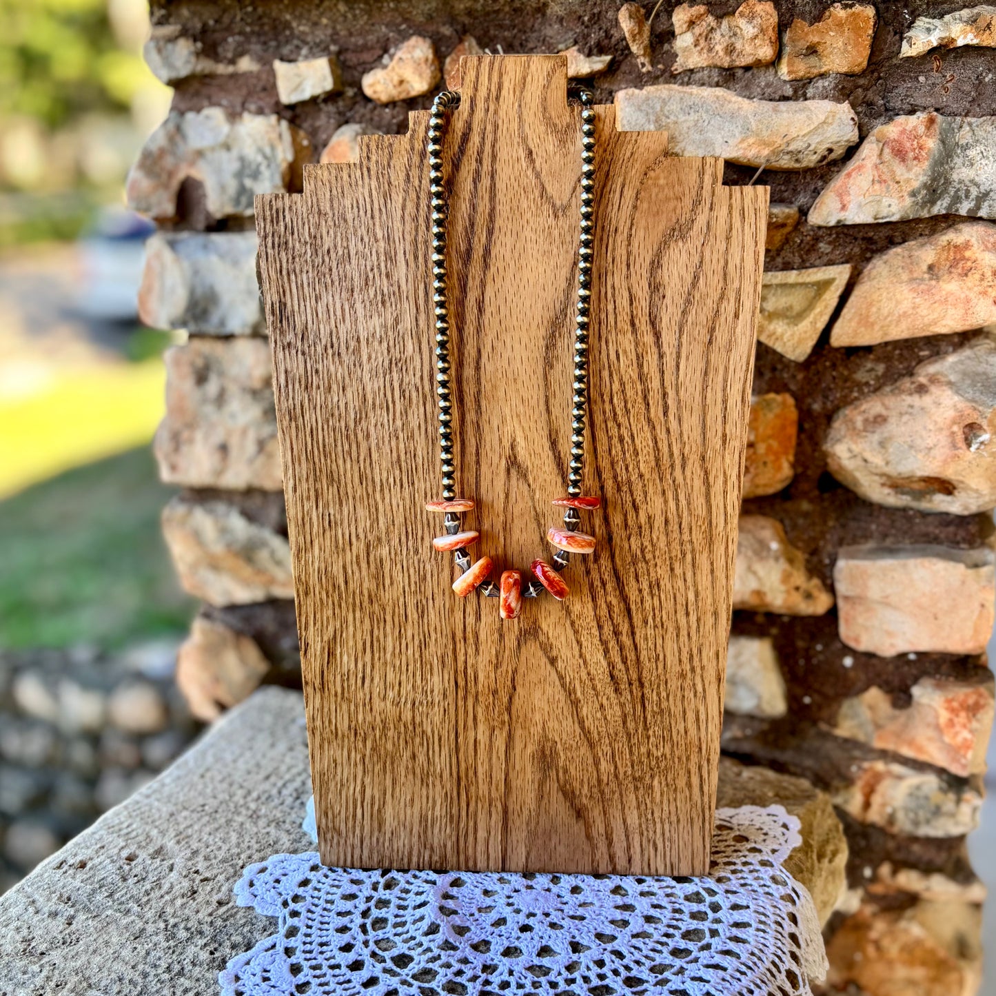 Orange Spiny + Pearls Necklace