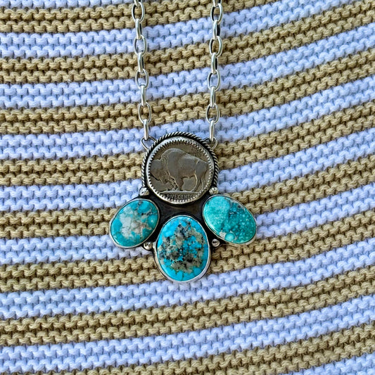 Kingman Turquoise + Buffalo Nickel Necklace