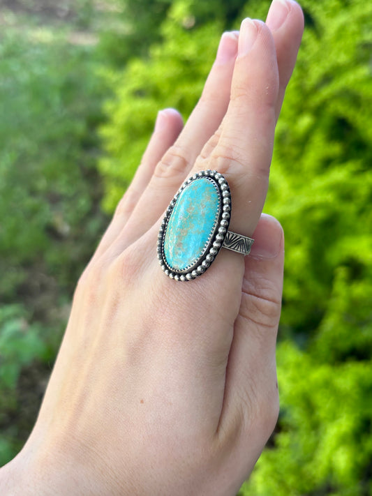 Turquoise Statement Ring with Stamped Band