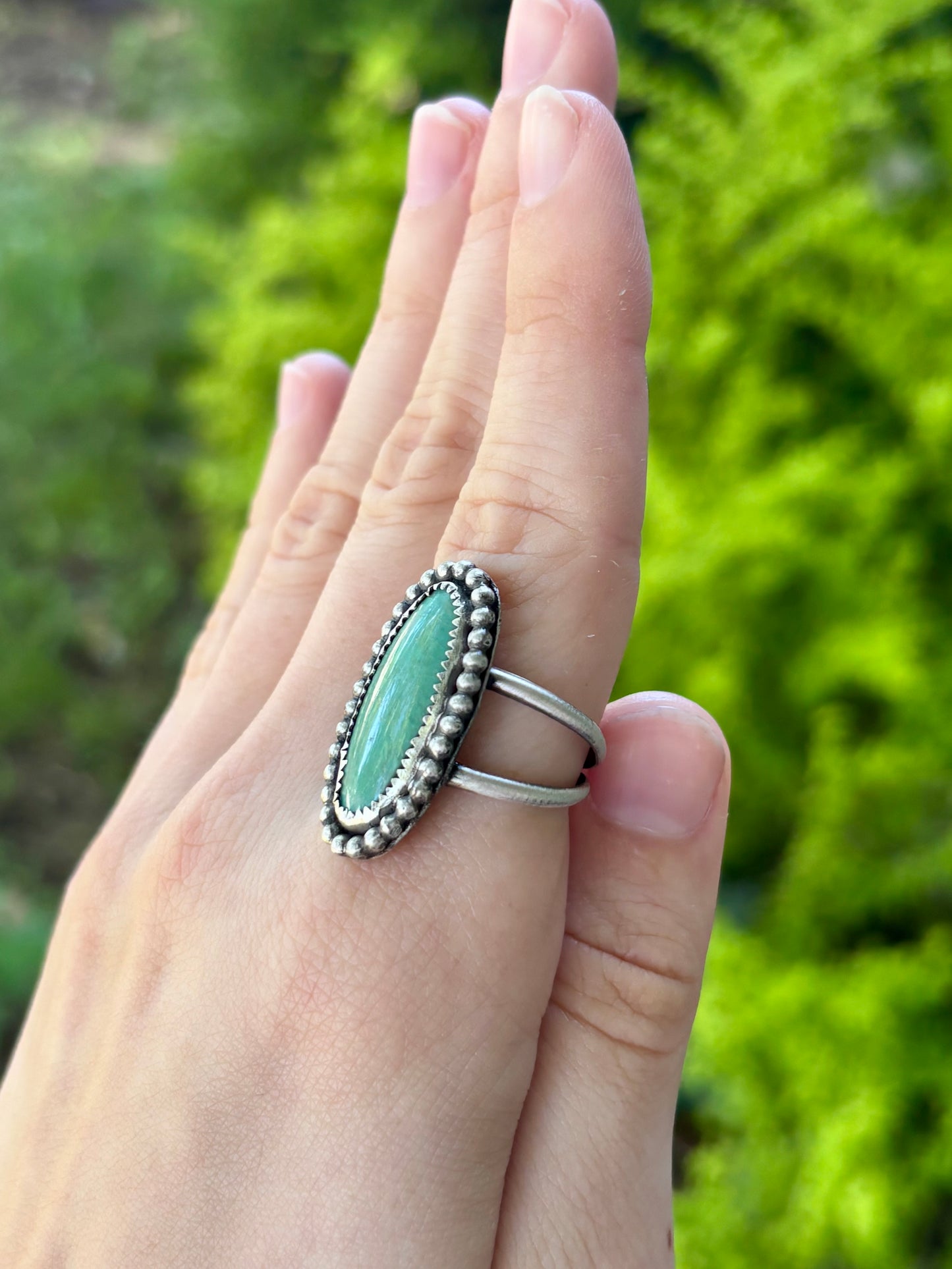 Green Turquoise Ring with Split Band