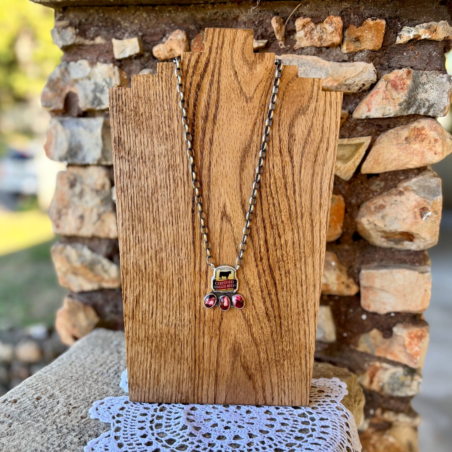 Red Rose Dahlia CAB Necklace