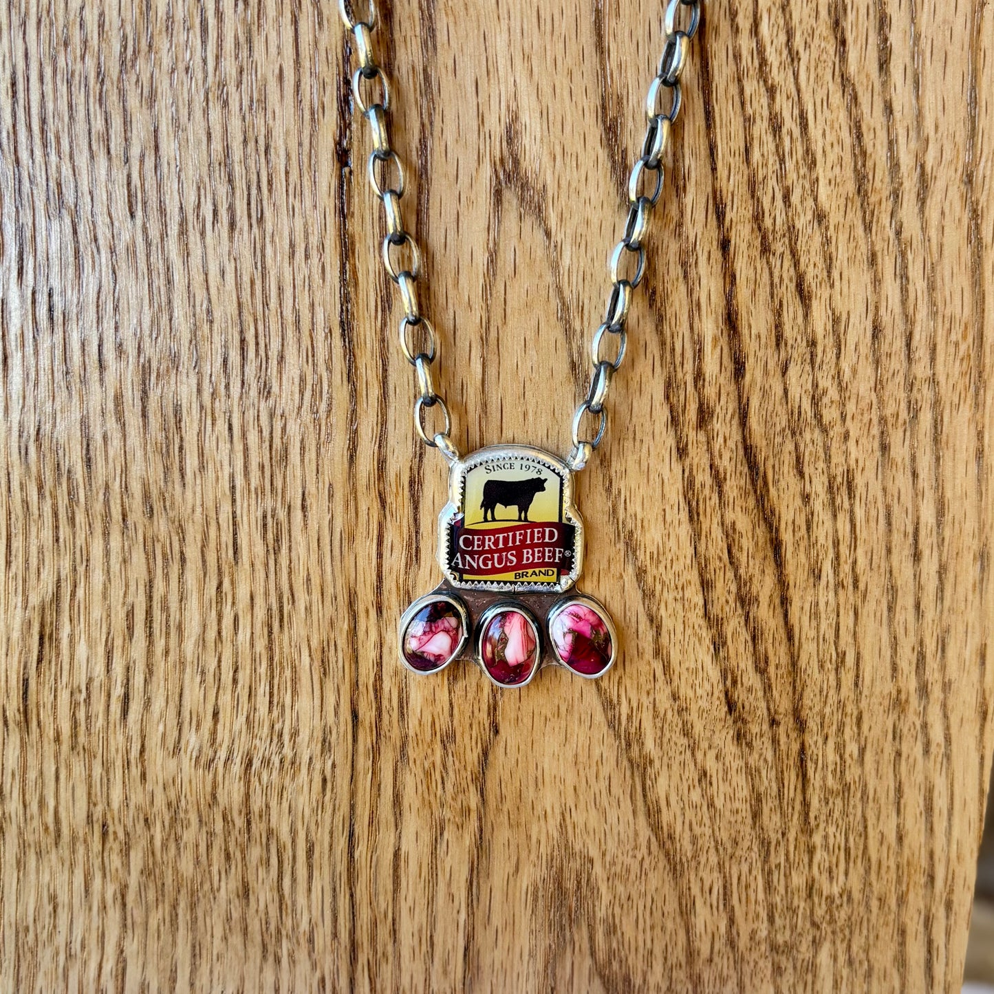 Red Rose Dahlia CAB Necklace
